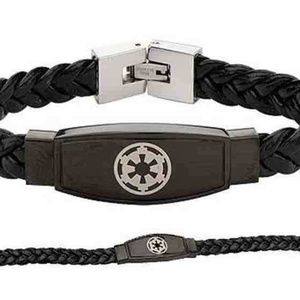 Star Wars Evil Empire Imperial Symbol Unisex Black Leather Braided Bracelet 8.5"